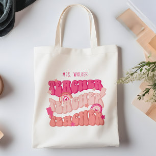 Tote Bag Appréciation de l'enseignant rose rétro personnali