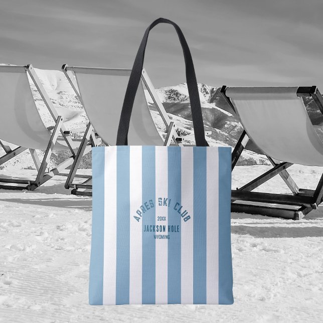 Tote Bag Apres Ski Club Rétro Blue Stripe Accessoire de ski (Créateur téléchargé)