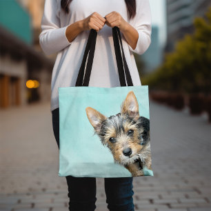 Tote Bag Aqua aquarelle avec photo de animal de compagnie