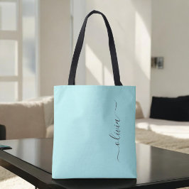 Tote Bag Aqua Bleu Sarcelle Féminin Monogramme Moderne
