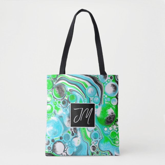 Tote Bag Aqua Blue et Lime Green Bubles Marble Fluid Art (Devant)