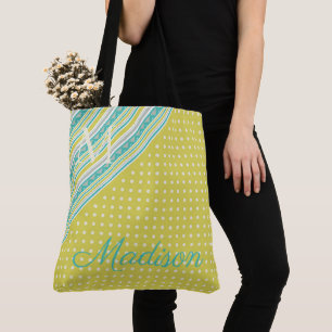 Tote Bag Aqua Chartreuse Pots branchés Nom de fille Monogra