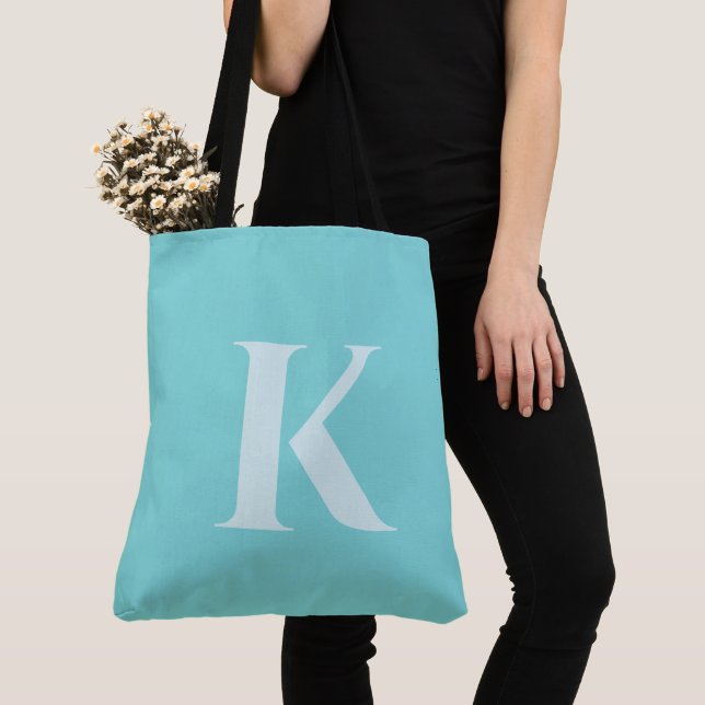 Tote Bag Aqua Turquoise Custom Moderne Monogramme Été (De près)
