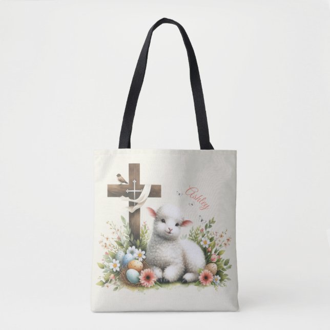 Tote Bag Aquarelle Agneau de Pâques Personnalisé (Devant)