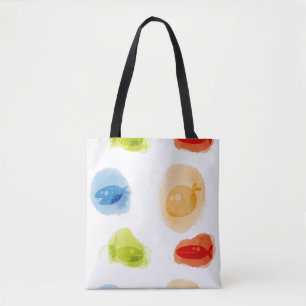 Tote Bag Aquarelle amusante Poissons sur arrière - plan bla