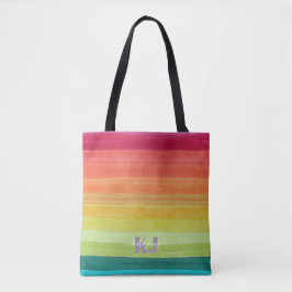 Tote Bag Aquarelle arc-en-ciel | Monogramme