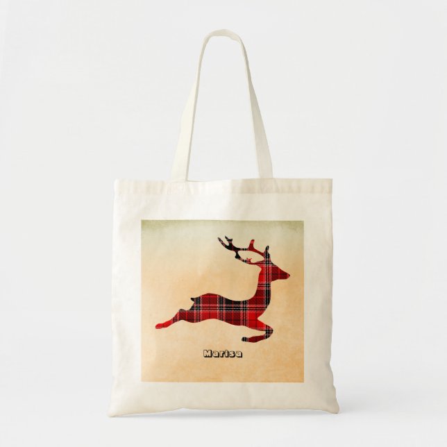 Tote Bag Aquarelle Arrière - plan Et Cerf Plaid (Devant)