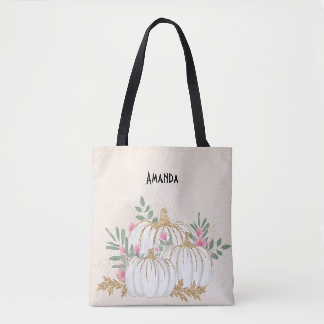 Tote Bag Aquarelle blanche et Citrouille or (Devant)