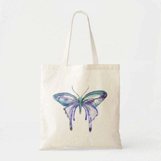 Tote Bag aquarelle bleu bleu pourpre papillon (Devant)