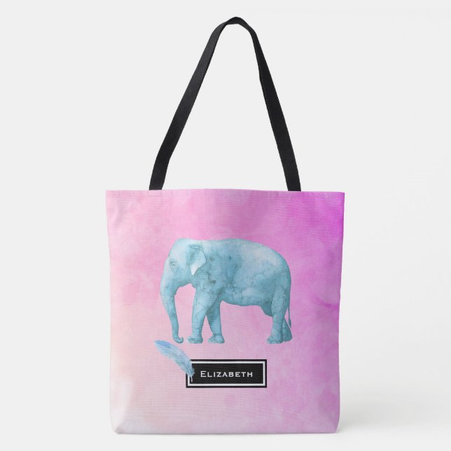 Tote Bag Aquarelle bleu clair éléphant sur Arrière - plan r (Devant)