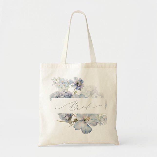Tote Bag Aquarelle bleu Dusty Fête des mariées florale (Devant)