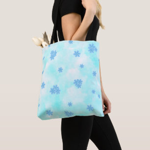 Tote Bag Aquarelle bleu moderne fleurie botanique