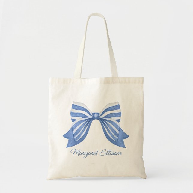 Tote Bag Aquarelle Bleue Bleu Barré Bow (Devant)