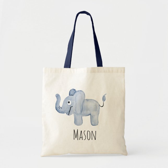 Tote Bag Aquarelle bleue du garçon Baby Elephant Safari Nam (Devant)