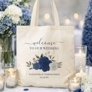 Tote Bag Aquarelle bleue roses bohèmes élégant accueil de m