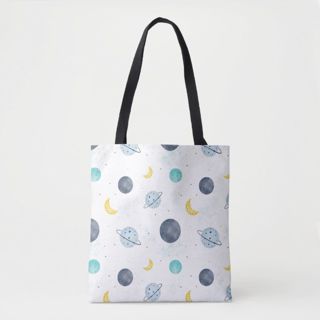 Tote Bag Aquarelle Blue Space Planet Motif (Devant)
