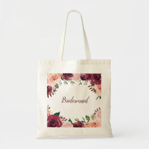 Tote Bag Aquarelle Blush rose Bourgogne Rose Bridesmaid