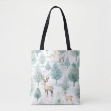 Aquarelle BoisCerf En Forêt D'Hiver Noël