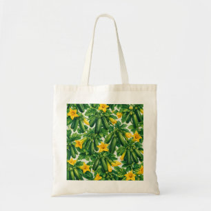 Tote Bag Aquarelle botanique de fleur de courgette verte