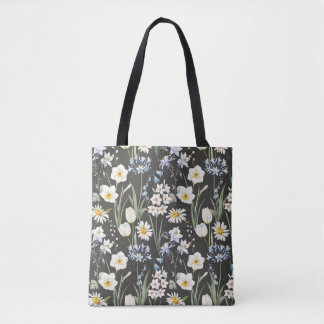 Tote Bag Aquarelle botanique, motif à ressort fleuri.