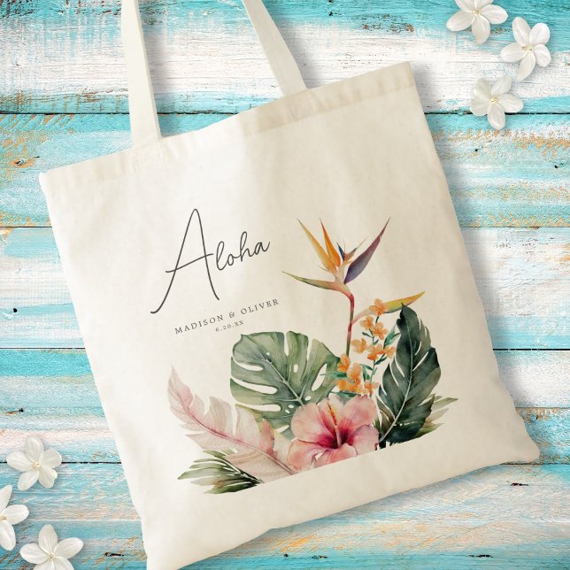Tote Bag Aquarelle botanique tropicale Mariage de destinati (Créateur téléchargé)