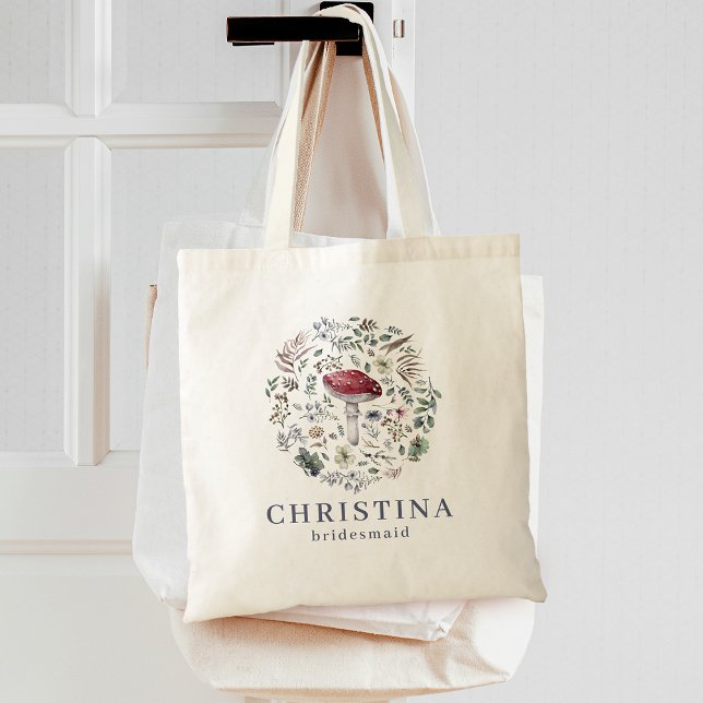 Tote Bag Aquarelle Botanique Verdure Champignon (Watercolor Botanical Greenery Mushroom Bridesmaid Tote Bag)