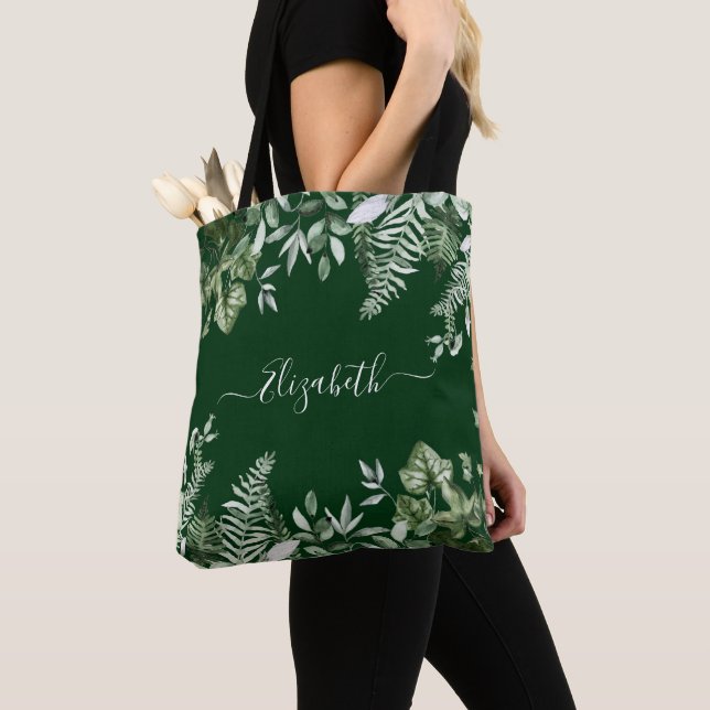 Tote Bag Aquarelle Botanique Verdure Sage Ferns Ivy Green (De près)