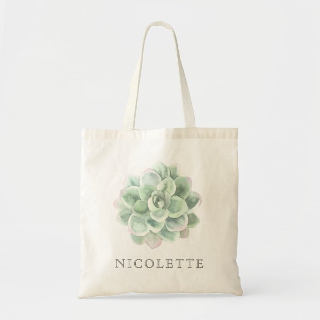 Tote Bag Aquarelle botanique verte Succulente (Devant)