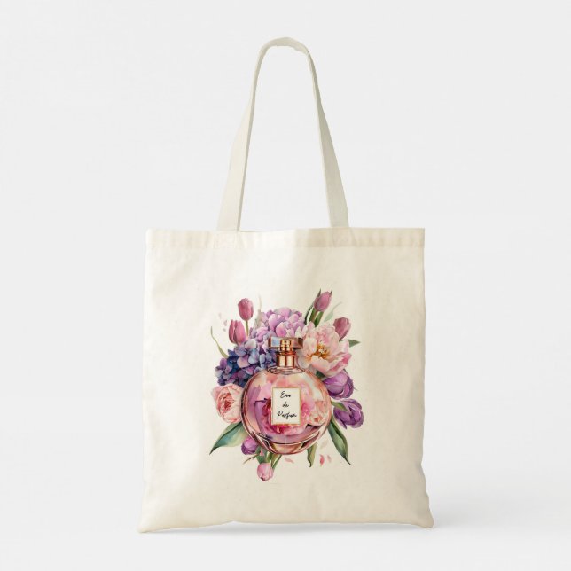 Tote Bag Aquarelle Bouteille de parfum avec Fleurs Fourre-t (Dos)