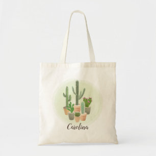 Tote Bag Aquarelle Cactus Succulents Pots Plantes Nom
