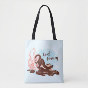 Tote Bag Aquarelle café Stretting Cat