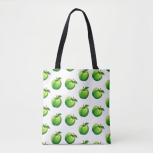 Tote Bag Aquarelle Cartoonish vert Motif Apple sans couture