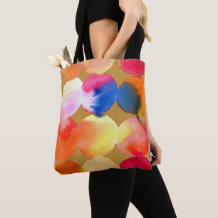 Tote Bag Aquarelle cercle motif art abstrait couleur chaude