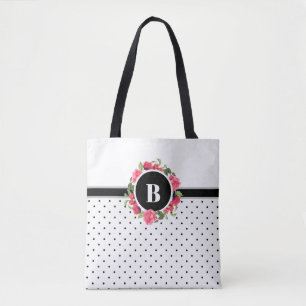 Tote Bag Aquarelle Cercle rouge et rose Courbe florale