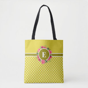 Tote Bag Aquarelle Cercle rouge et rose Courbe florale