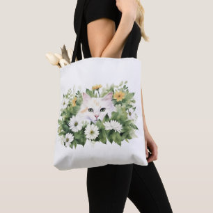 Tote Bag Aquarelle Chat Blanc Dans Les Faisceaux
