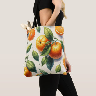 Tote Bag Aquarelle Citrus Orange Feuille Mariage