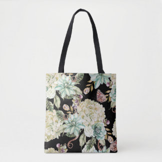 Tote Bag Aquarelle claire : Motif Rose Hydrangea.