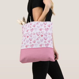 Tote Bag Aquarelle Coeur rose Valentine Couleur Bloc inféri