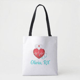 Tote Bag Aquarelle Coeur Stethoscope Infirmière Casquette