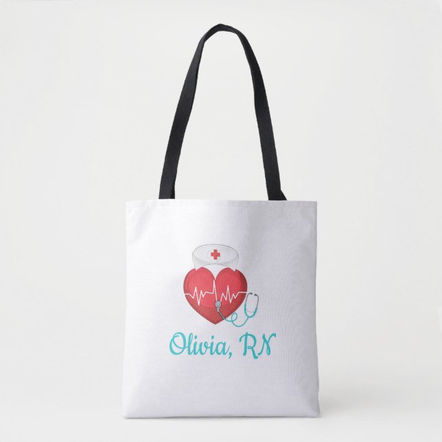 Tote Bag Aquarelle Coeur Stethoscope Infirmière Casquette (Devant)