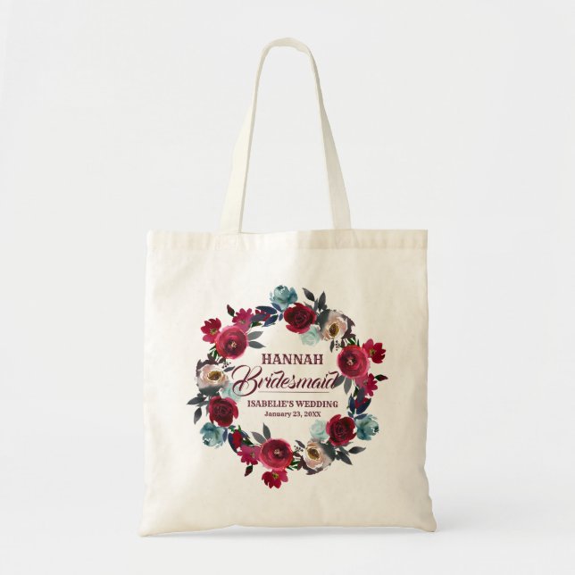 Tote Bag Aquarelle couleur rouge florale personnalisée (Devant)