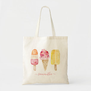 Tote Bag Aquarelle Crème glacée rose pâle jaune