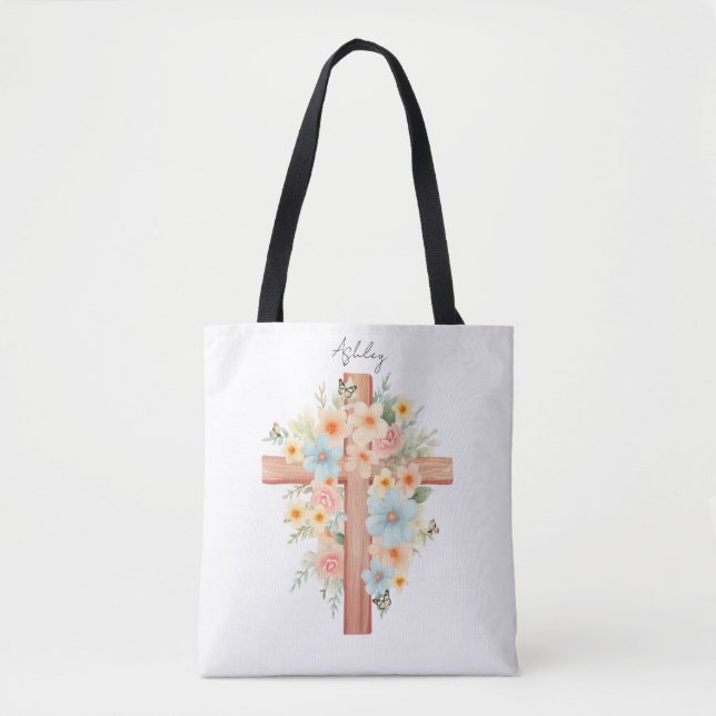 Tote Bag Aquarelle Croix de Pâques personnalisée (Devant)