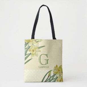 Tote Bag Aquarelle Daffodique Fleur Portrait Monogramme