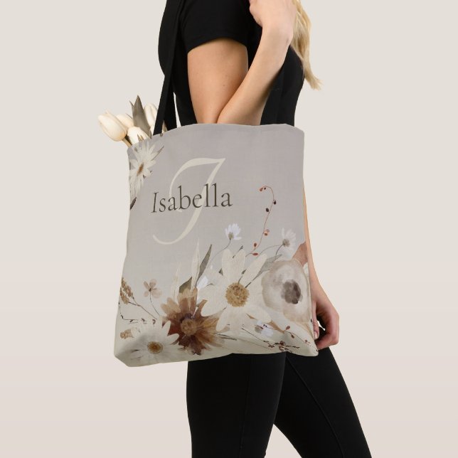 Tote Bag Aquarelle d'automne Monogramme floral (De près)