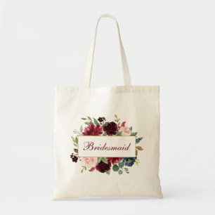 Tote Bag Aquarelle de Bridesmaid Burgundy Bleu Floral