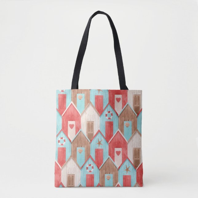 Tote Bag Aquarelle de la maison de plage : motif rétro. (Devant)