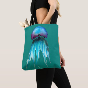 Tote Bag Aquarelle de méduse colorée moderne aquatique mode
