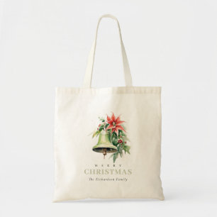 Tote Bag Aquarelle de Noël Bell Pine Poinsettia Folithe